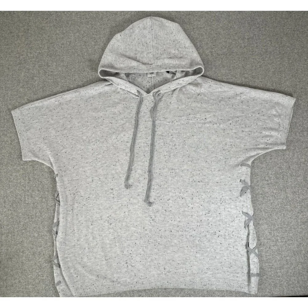 Cabi Small Womens Sweater Hooded Oversized Gray Long Dolman‎ Short Sleeve